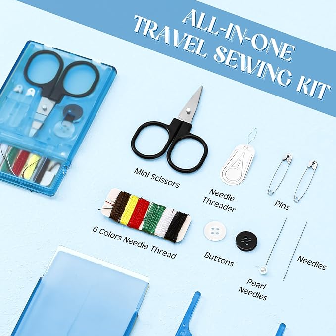 Knitgrip 100 Boxes Mini Travel Sewing Kit Quick Fix Sewing Kits Bulk Basic Portable Pre Threaded Needle Emergency Repair Tool for Adults DIY Handcraft Wedding Gifts Beginner Traveler Home Hotel (Blue)
