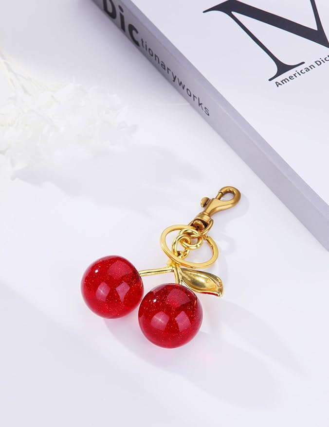 OVRUNS Cherry Bag Charm Cute Cherry Accessories Sparkling Purse Charms for Women
