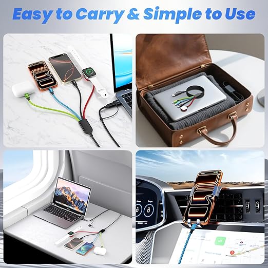 3 Type-C 4 in 2 Multi Charging Cable for iWatch Charger, Car Accessories USB C Splitter Cable iWatch Ultra/SE/11-2, iPhone 17-14, Android/Tablets and More (2PACK 5FT)