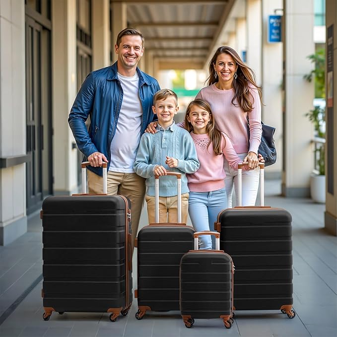 Coolife Luggage 3 Piece Set, Lightweight Durable Hardshell Suitcase set with 360° Spinner Wheels, TSA-approved Lock, Checked Family Travel Luggage sets, 16/20/24/28 Inch, Orange
