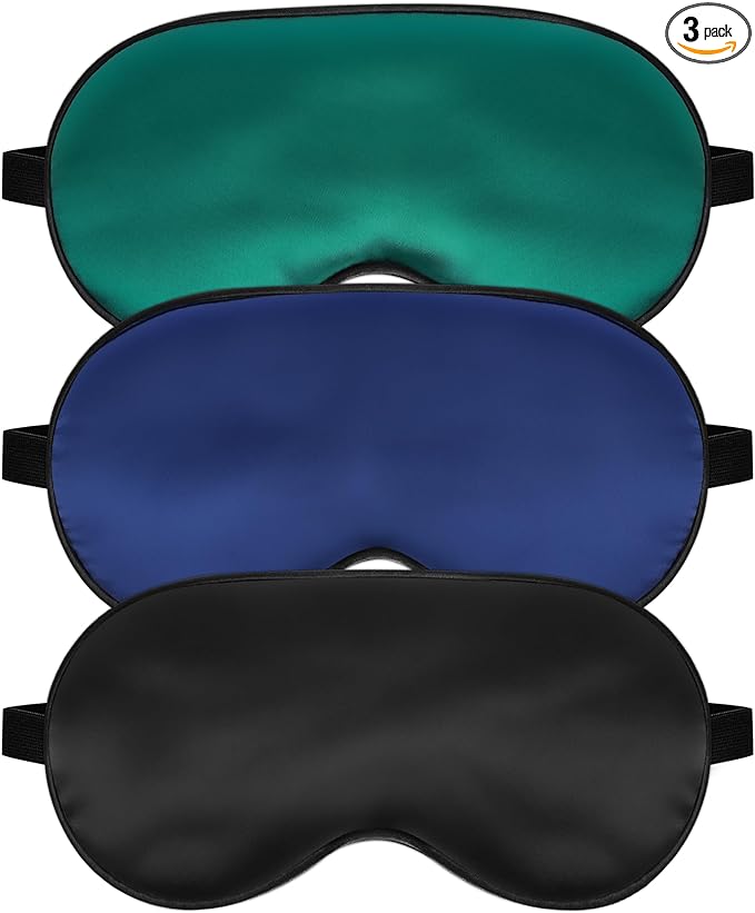 Silk Sleep Mask for Sleeping with Adjustable Strap, Satin Blackout for Men&Women, Comfortable Blindfold Eyeshade for Night Sleep (Black,Blue,Green)