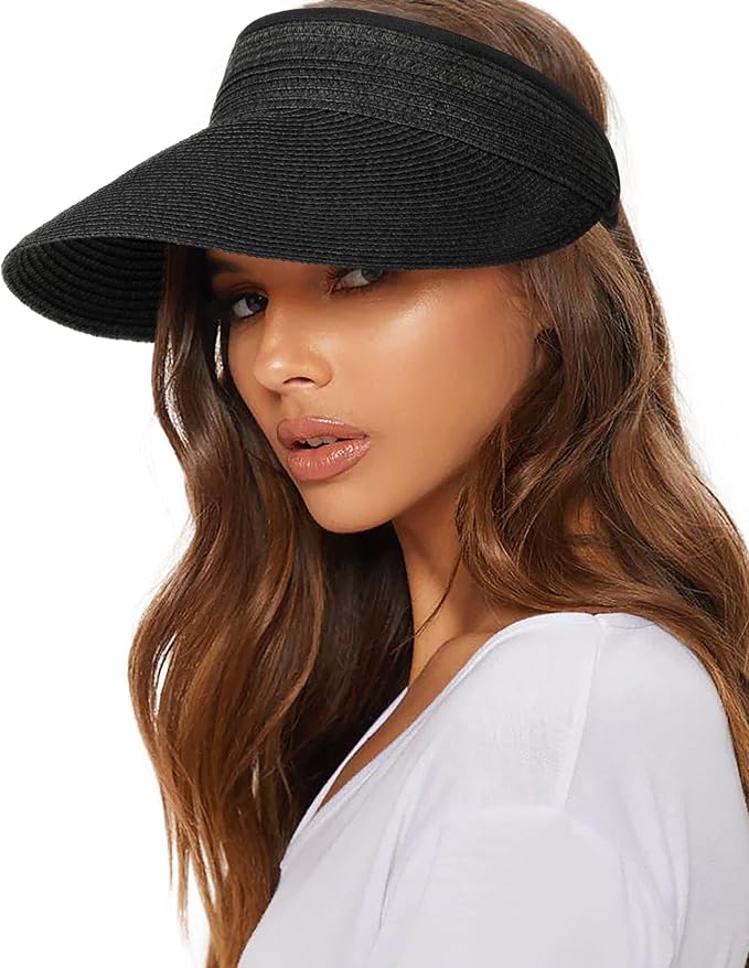 FURTALK Womens Sun Visor Hat Straw Sun Visors for Women Summer Packable Ponytail Beach Hats for Women Travel UPF 80+