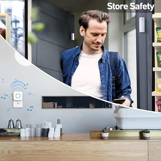 Door Chime, Satisure Wireless Door Open Contact Sensor Alarm Chime with 600 FT Range 58 Chimes 5 Volume Levels LED Indicators (1 Receivers & 3 Sensors)