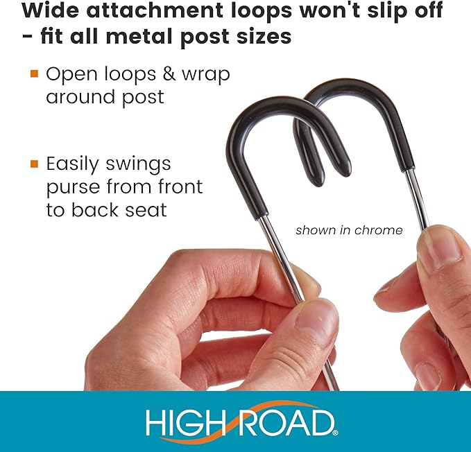 High Road Unbreakable Car Bag Hooks - Large Car Seat Hooks for Purse, Backpack, Coats, Hats and Heavy Bags up to 40 lbs - Secure Attachment Fits All Headrest Posts, 4-Pack