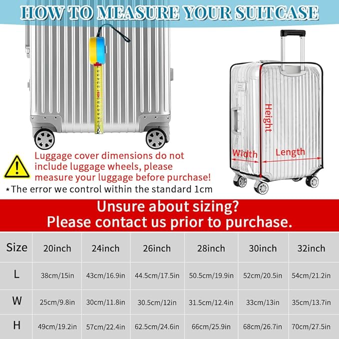 Yotako Clear PVC Suitcase Cover Protectors 28 Inch Travel Luggage Cover for Wheeled Suitcase 28''