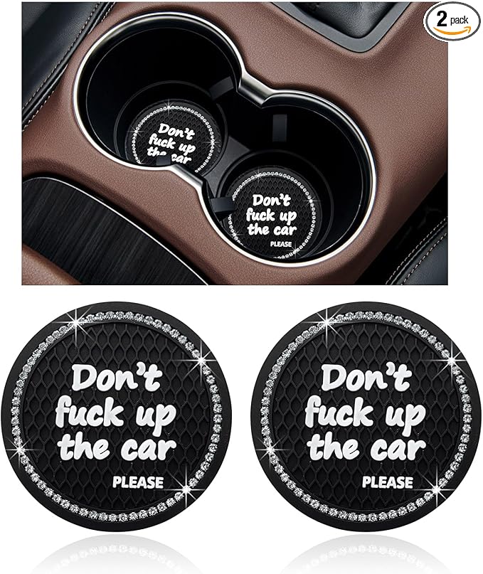 Ziciner 2 Pack Bling Car Cup Holder Coaster, 2.75 Inch Anti-Slip Auto Insert Cup Coaster, Crystal Car Drink Cup Mat Perfect for Women Girls, Universal Interior Decor Accessories (Black)