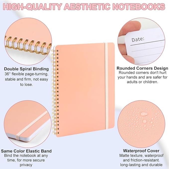 Utron Spiral Notebook For Women & Men, 2PCS Spiral Journal Notebooks, 5.9 x 8.3” College Ruled Notebook For Work Notes, Journal Writing, And Daily Life Entries (Pink)