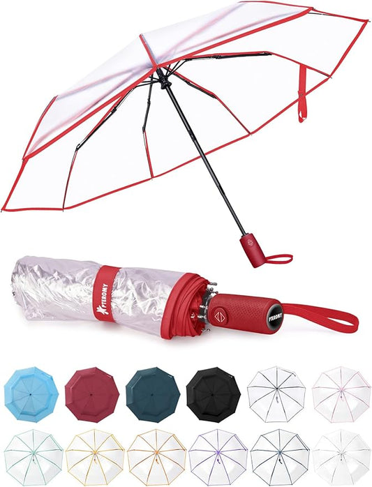 PTEROMY Windproof Travel Umbrellas for Rain and Sun, Withstands 85MPH Winds Auto Open Close Folding Umbrella with Ergonomic Handle, Quick Dry Canopy for Commuting or Backpack