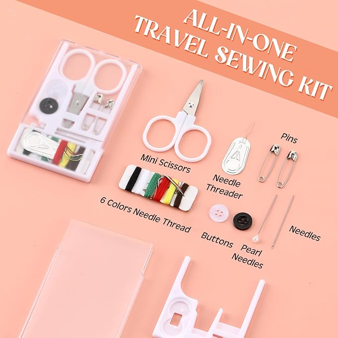 Knitgrip 50 Boxes Mini Travel Sewing Kit Quick Fix Sewing Kits Bulk Basic Portable Pre Threaded Needle Emergency Repair Tool for Adults DIY Handcraft Wedding Gifts Beginner Traveler Home Hotel (White)