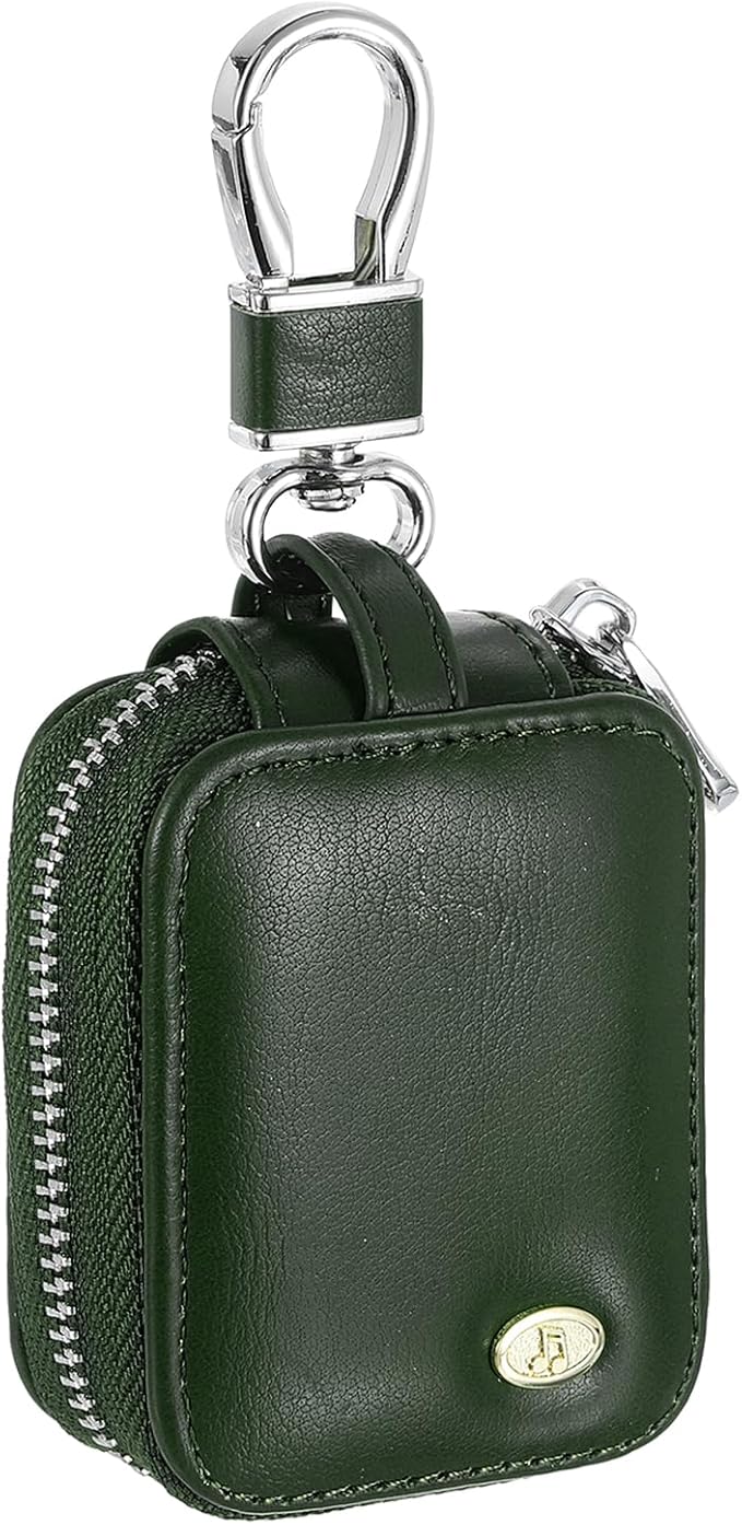 HARFINGTON Earbuds Cases, Earphone Case Holder, PU Leather Ear Buds Case Zipper Organizer Small with Mesh Pocket for USB Cable, Wireless Wired Earphones, Green