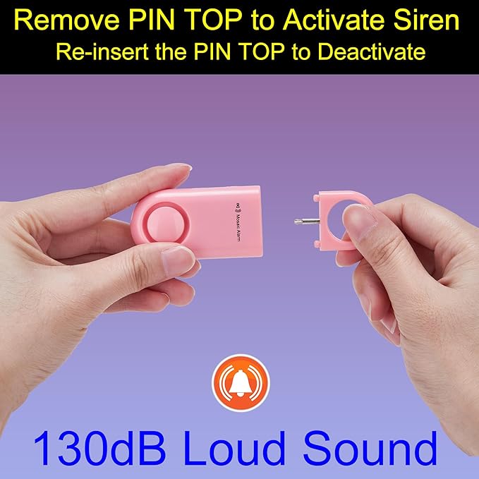 2 Pack Personal Safety Alarm Replaceable Battery | Ultra-Lightweight (0.8 oz) Keychain Siren for Women, Student, Children, Night Runner. SOS Emergency 130db Loud Hiking Alert Bulky-Free. Pink