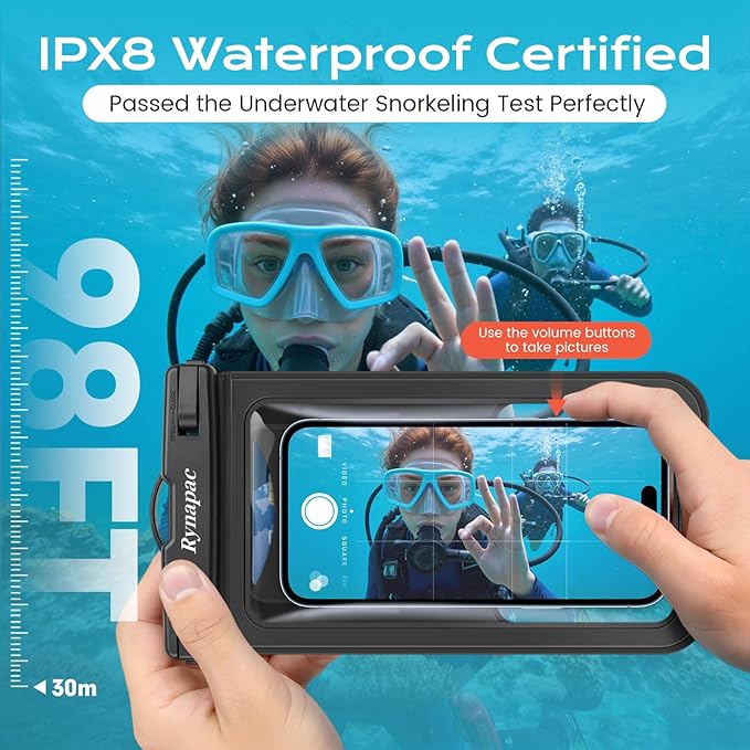 Rynapac Waterproof Phone Pouch [Up to 8.5"] - 2 Pack, IPX8 Waterproof Phone Case with Lanyard for iPhone 17 16 15 Pro Max, Touchscreen & Photograph, Cellphone Dry Bag for Beach Cruise Essentials 2026
