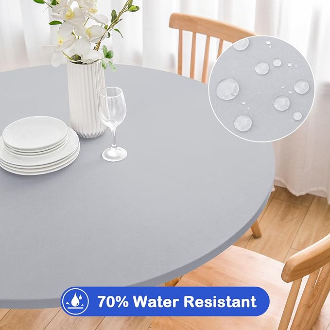 Wolkemer 2 Pack 5 Foot Silver Fitted Tablecloth 60 Inch Round Elastic Edges Table Cloth, Spandex Stretch Table Cover with Machine Washable Fabric for Wedding Party Picnic Dining Indoor Outdoor