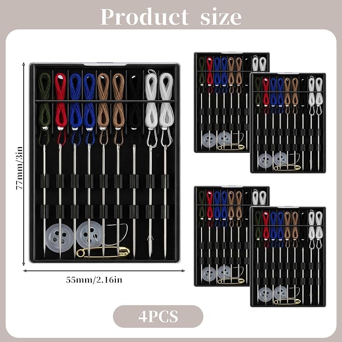 Bruislard 4 Boxes Quick Fix Sewing Kit Mini Needle and Thread kit Easy Pre Threaded for Hand Sewing Small Home Travel Sewings Box with Pin Button