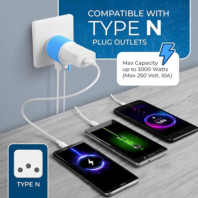 OREI Brazil Travel Plug Adapter with Dual USB - USA Input - Type N (U2U-11C), Will Work with Cell Phones, Camera, Laptop, Tablets, iPad, iPhone and More