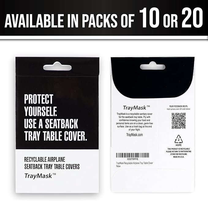 TrayMask Disposable Tray Table Cover | Must Have Airplane Travel Essentials | Perfect for Toddlers, Kids and Adults Travel Accessories | Provides a Fresh/Clean Layer of Protection | 20 Pack