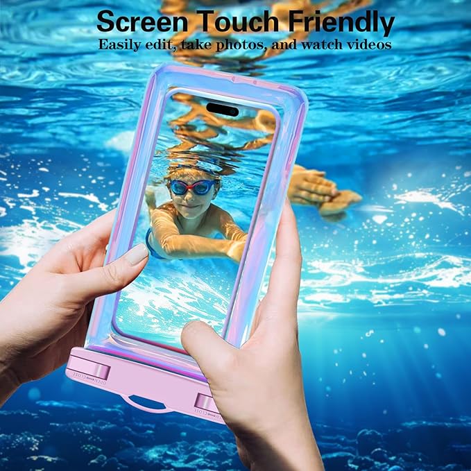 Famoby 4 Pack Iridescence Waterproof Phone Pouch, Cell Phone Waterproof Case Dry Bag,Protection Level: IP68,Beach Cruise for iPhone,Samsung,and More,Lanyard Included,(Fits Up to 8.3"),Iridescence