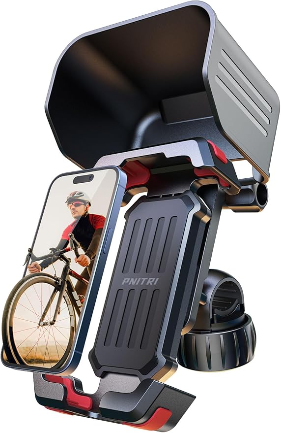 Pnitri Bike Phone Holder for iPhone, Samsung, 1S Quick Install Handlebar Mount, Motorcycle and Bicycle Phone Holder, Large Phone Case Compatible