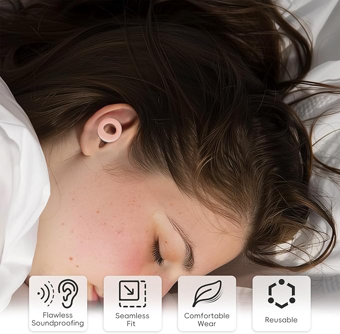 Noise Canceling Earplugs for Sleep and Concentration– New Flexible Earplugs for Better Attenuation–2 Pair Reusable –Deal for Side Sleepers &Noise Sensitive Person – 27dB Noise Cancellation–Light Pink