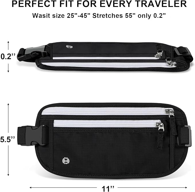 XIEEAOZEE Travel Money Belt, Travel Waist Wallet with RFID Blocking & Hidden Fanny Pack for Men and Women, Hidden Passport Holder to Protect Credit Cards, Passports and Documents