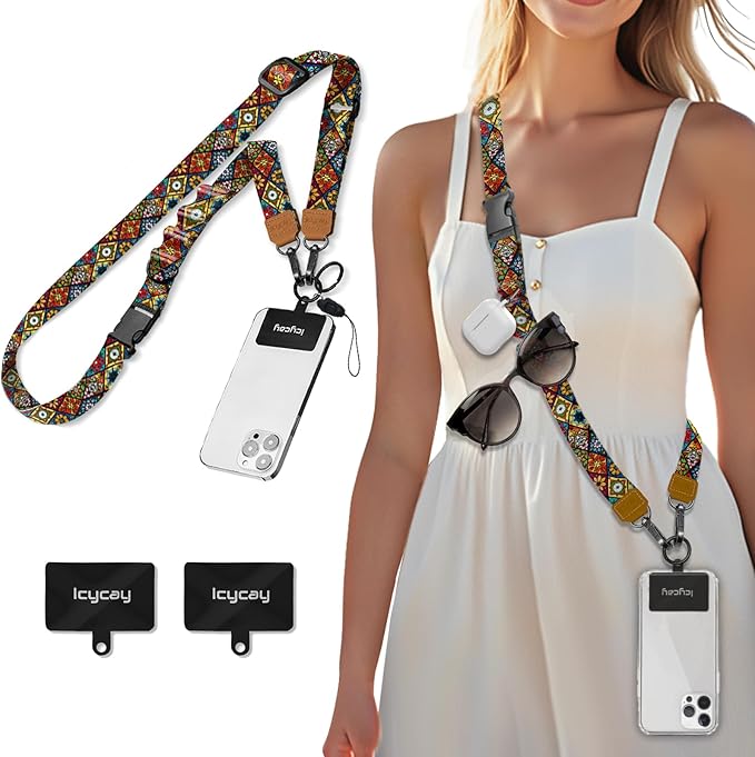 Icycay Phone Lanyard Crossbody, Boho Cell Phone Strap for Around The Neck Adjustable, Bohemian Teacher Anti Theft Cute Lanyard for ID Holder Key Accessories Travel Essential Mandala Women