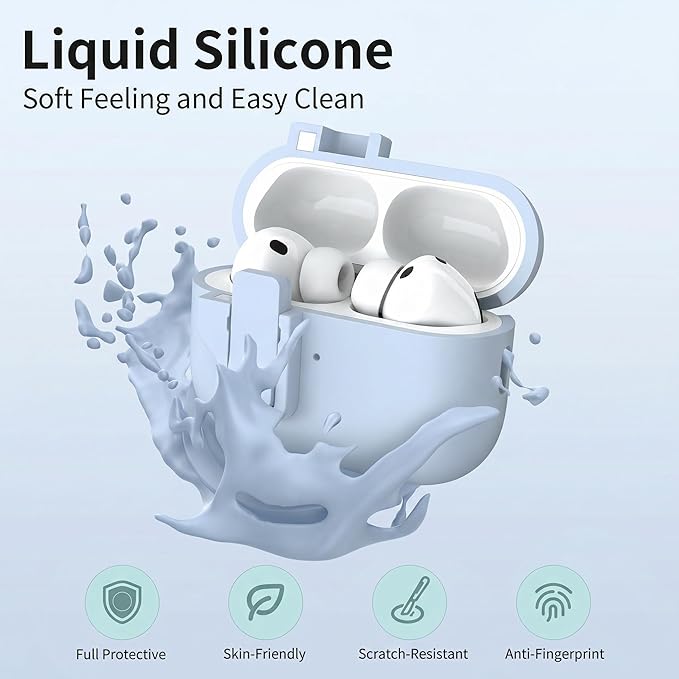 R-fun for AirPods Pro 3 Case with Cleaning Kit, Soft Liquid Silicone Rubber Protective Cover, Compatible with AirPods Pro 3rd Generation Case (2025), Compatible with MagSafe, Sky Blue