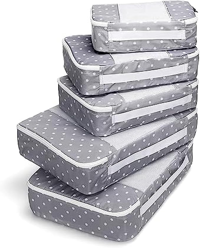 Travel Wise Packing Cubes for Travel - 5 Piece Set with Pattern Design, Lightweight Ripstop Nylon Luggage Organizers with Mesh Panel, Small Medium Large Sizes