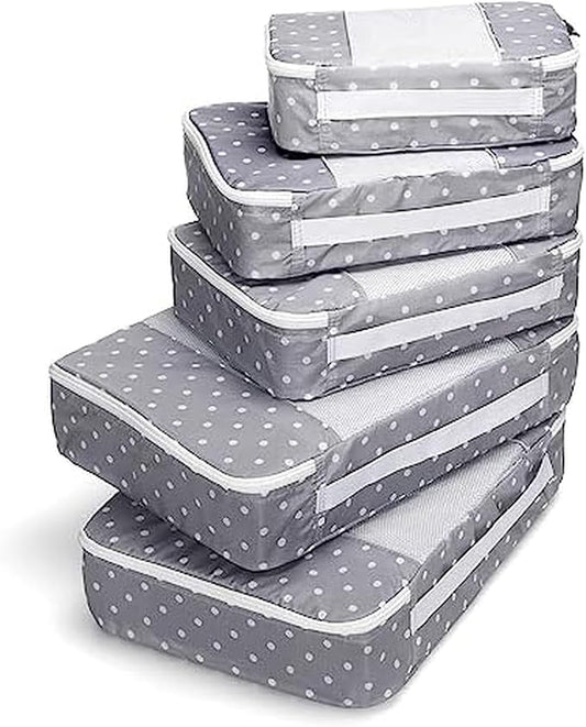 Travel Wise Packing Cubes for Travel - 5 Piece Set with Pattern Design, Lightweight Ripstop Nylon Luggage Organizers with Mesh Panel, Small Medium Large Sizes