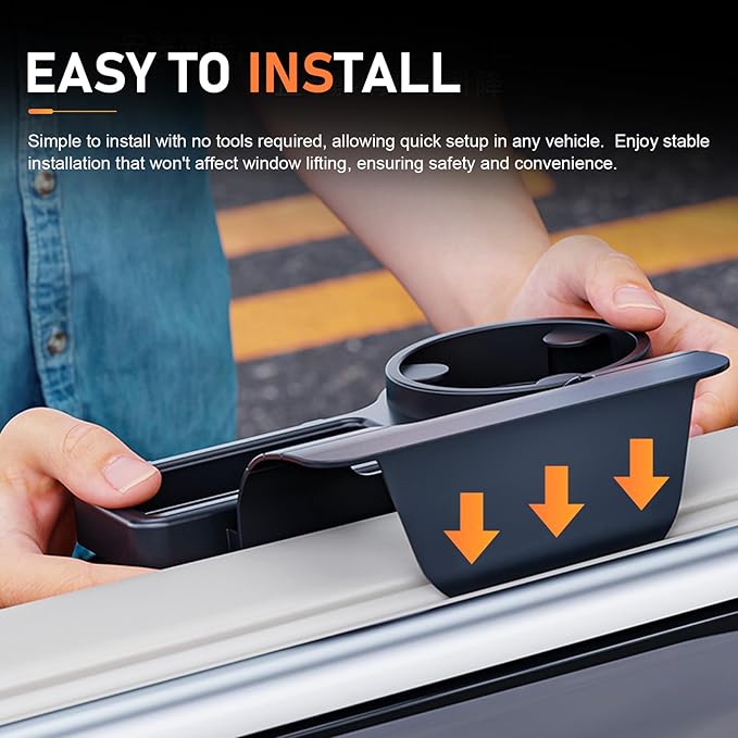 Car Cup Holder, Car Window Multifunctional Organizer, Vehicle Door Side Hanging Rack, Cell Phone Storage Box, Plug & Play Vehicle Storage with Sponge Pads, for Most Cars (Black #B)
