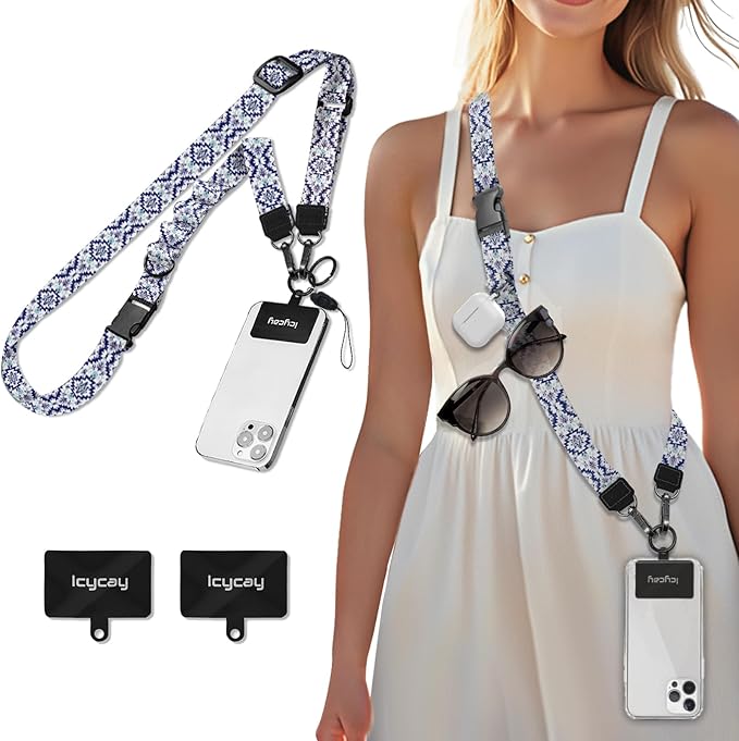 Icycay Phone Lanyard Crossbody, Boho Cell Phone Strap for Around The Neck Adjustable, Bohemian Anti Theft Cute Lanyard for ID Holder Keys Accessories Travel Essential