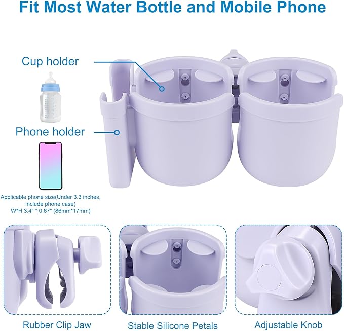 Accmor Stroller Cup Holder with Phone Holder, Bike Cup Holder, Universal Cup Holder for Uppababy Nuna Doona Strollers, 2-in-1 Cup Holder for Walker, Wheelchair, Scooter