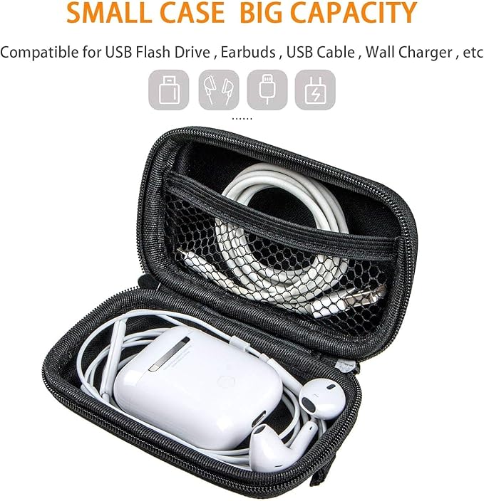 Rectangle Shaped Portable Protection Hard EVA Case, Mesh Inner Pocket, Zipper Enclosure, Lightweight Small Universal Carrying Bag Wired/Bluetooth Headset Charger Change Purse (Green)