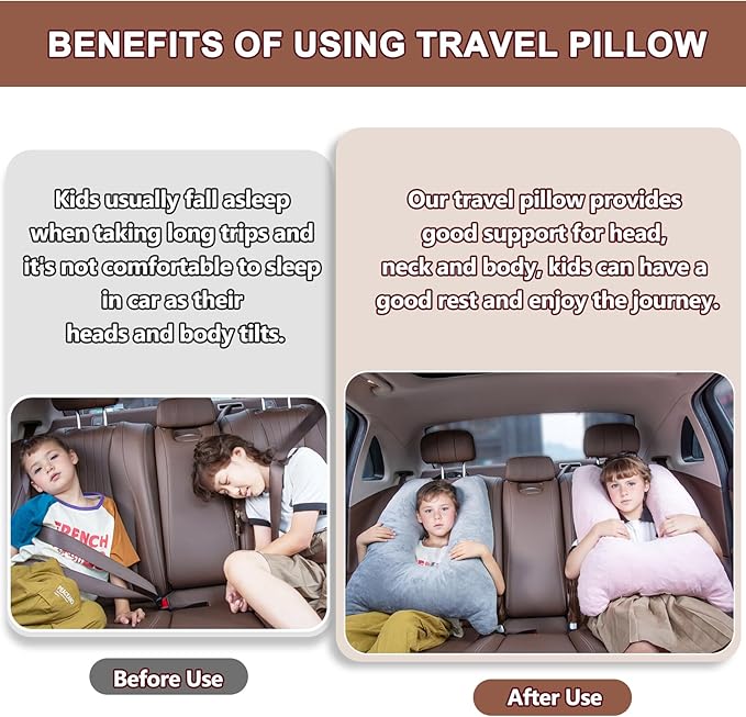 1 MIDDLE ONE Car Pillow for Kids, Memory Foam Travel Pillow for Car and Adults, Kid Travel Pillows for Sleeping on Road Trip, Small Body Pillow for Kids (Pink)