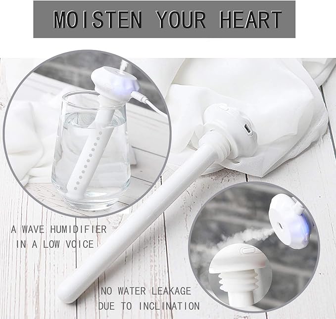 Mini Water Bottle Humidifier, Adjustable USB Donut Mist Maker Stick Wick for Travel Bedroom Car Plant, DIY Personal Bottle, Quiet Bedside