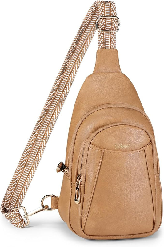 BIAVOI Crossbody Bags for Women Anti Theft Vegan Leather Sling Bag RFID Blocking Chest Bag for Travel (Light Brown)