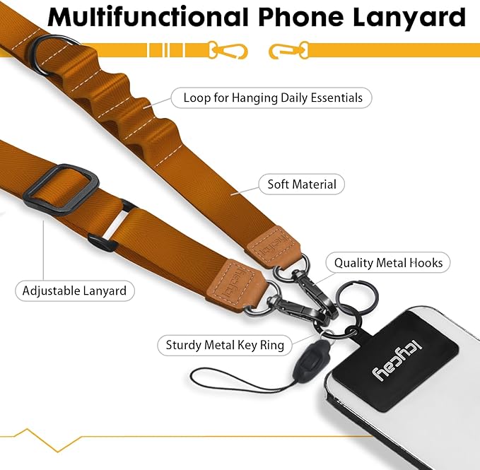 Icycay Phone Lanyard Crossbody, Brown Cell Phone Strap for Around The Neck Adjustable, Minimalist Teacher Anti Theft Cute Lanyard for ID Holder Keys Accessories Travel Essential