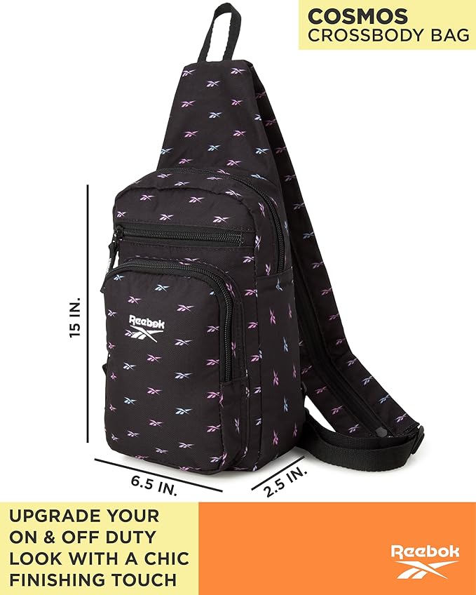 Reebok Unisex Crossbody Bag - Convertible Compact Durable Cross Body Bag for Women and Men - Gym and Travel Essentials, Size One Size, Cosmos Black Ombre