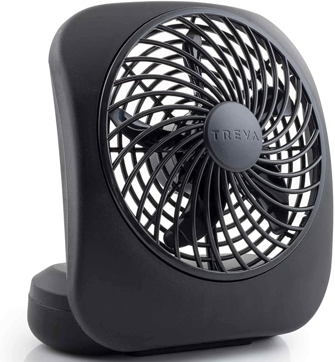 Treva 5 Inch Battery Powered Fan Portable Desk Fan 2 Cooling Speeds with Compact Folding & Tilt Design Cubicle Accessories Small Portable 2 Pack (Black)