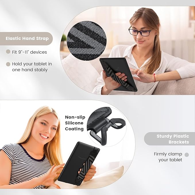 MoKo Security Hand-Strap for 9-11 Inch Tablet, iPad Pro/Air/Kindle Fire HD/Samsung, High-Elasticity Versatile Hand Strap Lightweight Finger Grip Holder, Black