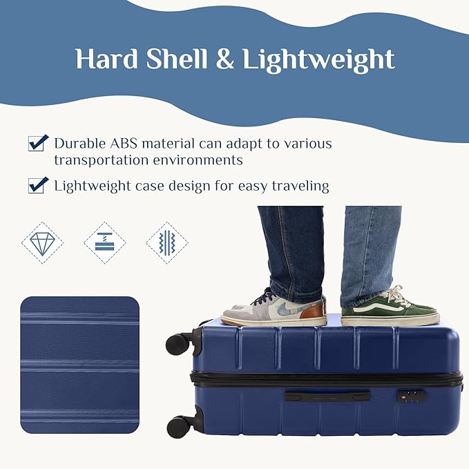 NEWBULIG 3 Piece Luggage Set, Expandable Hard Shell Lightweight Rolling Suitcases with Smooth Spinner Wheels and TSA Lock, Travel Luggage for Business and Holiday Use, 20/24/28 Inch, Blue