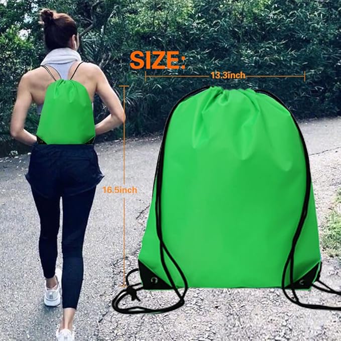 CODOBON 40 Pcs Drawstring Backpack Bulk Draw String Bags Cinch Polyester Bag for Gym Sport, Green