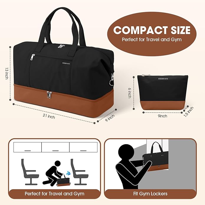 Women's Weekender bag Travel Duffel Bag with Shoe Compartment 21-inch Airline-Approved Carry-On, 2-Piece Overnight Bag Set Personal Item Luggage