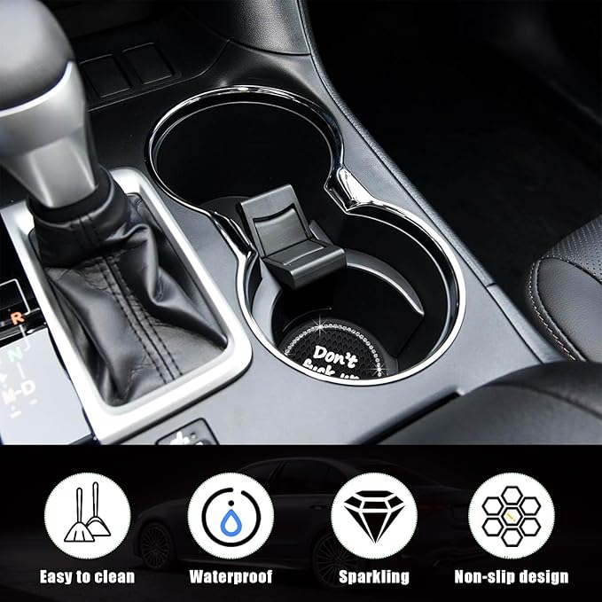 Ziciner 2 Pack Bling Car Cup Holder Coaster, 2.75 Inch Anti-Slip Auto Insert Cup Coaster, Crystal Car Drink Cup Mat Perfect for Women Girls, Universal Interior Decor Accessories (Black)