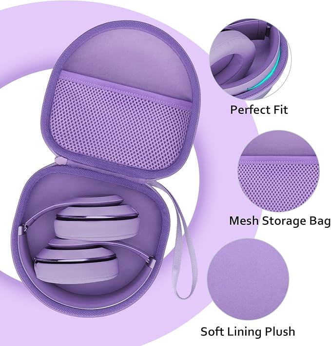 Headphone Case Compatible with JBL/Beats/BERIBES/Jlab/Picun/TOZO/KVIDIO/Soundcore Anker/Skullcandy Noise Cancelling Over-Ear Headphones, Pearl Purple