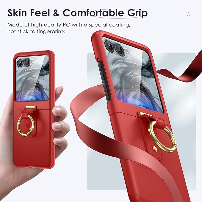 Maxdara for Motorola Razr 2026/2025/2024 Case [Not Fit Ultra or Plus], with Built-in Screen Protector & Ring Holder, Slim Protective Case for Moto Razr 2026 & Razr 2025 (Red)