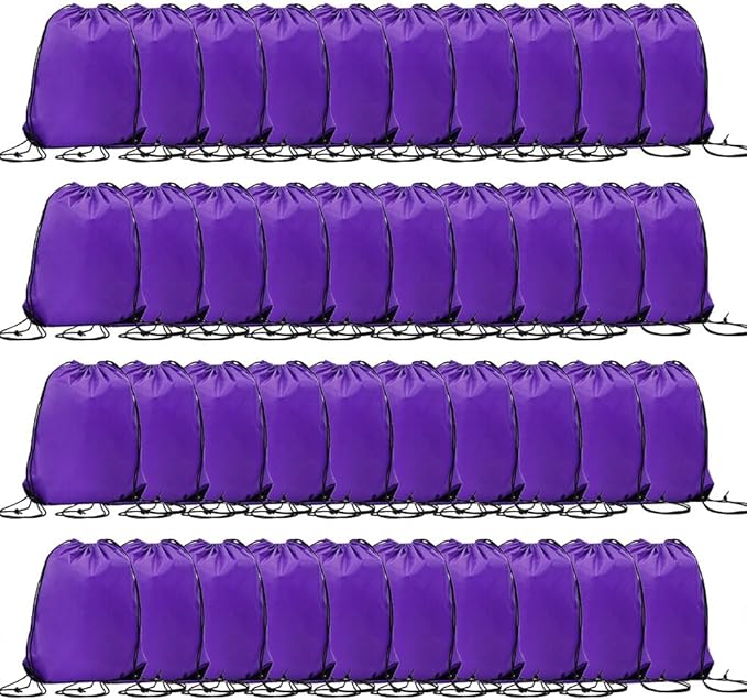 CODOBON 40 Pcs Drawstring Backpack Bulk Draw String Bags Cinch Polyester Bag for Gym Sport, Purple