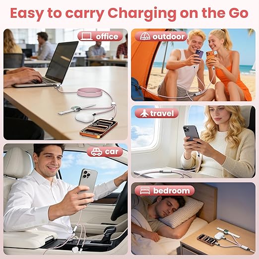 3 in 2 Multi Charging Cable for iWatch Charger/IP/USB C, Travel Cruise Essentials for Car Charger,4FT Nylon Charging Cable USB C/A Phone Charger for iWatch Series/iPhone 17-11/iPad,Home/Office/Car Use