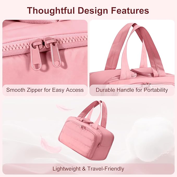 Travel Makeup Bag, Portable Travel Bag with Hanging Hook for Women, Waterproof and Hanging Toiletry Bags Travel Organizer Accessories for Travel Essentials,Dark Pink
