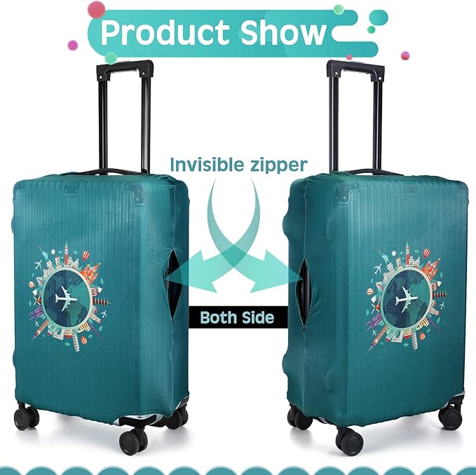 Sherr 3 Pieces Travel Luggage Cover Suitcase Protector Anti Scratch Suitcase Washable Baggage Covers(Travel Theme,Medium/L/XL)