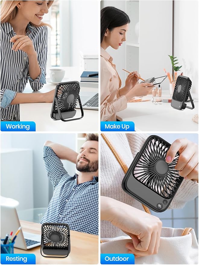 TOPK 2 Pack 5000mAh Portable Desk Fan, Ultra-Thin Rechargeable Battery Operated Fan with Digital Display, Quiet 4-Speed Small Personal Travel Fans for Office, Bedroom, Cruise, Outdoor